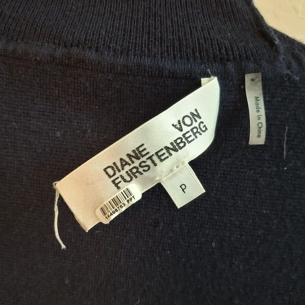 Diane von Furstenberg Colorblock Turtleneck Knit Sweater Women XS Fit Asymmetric